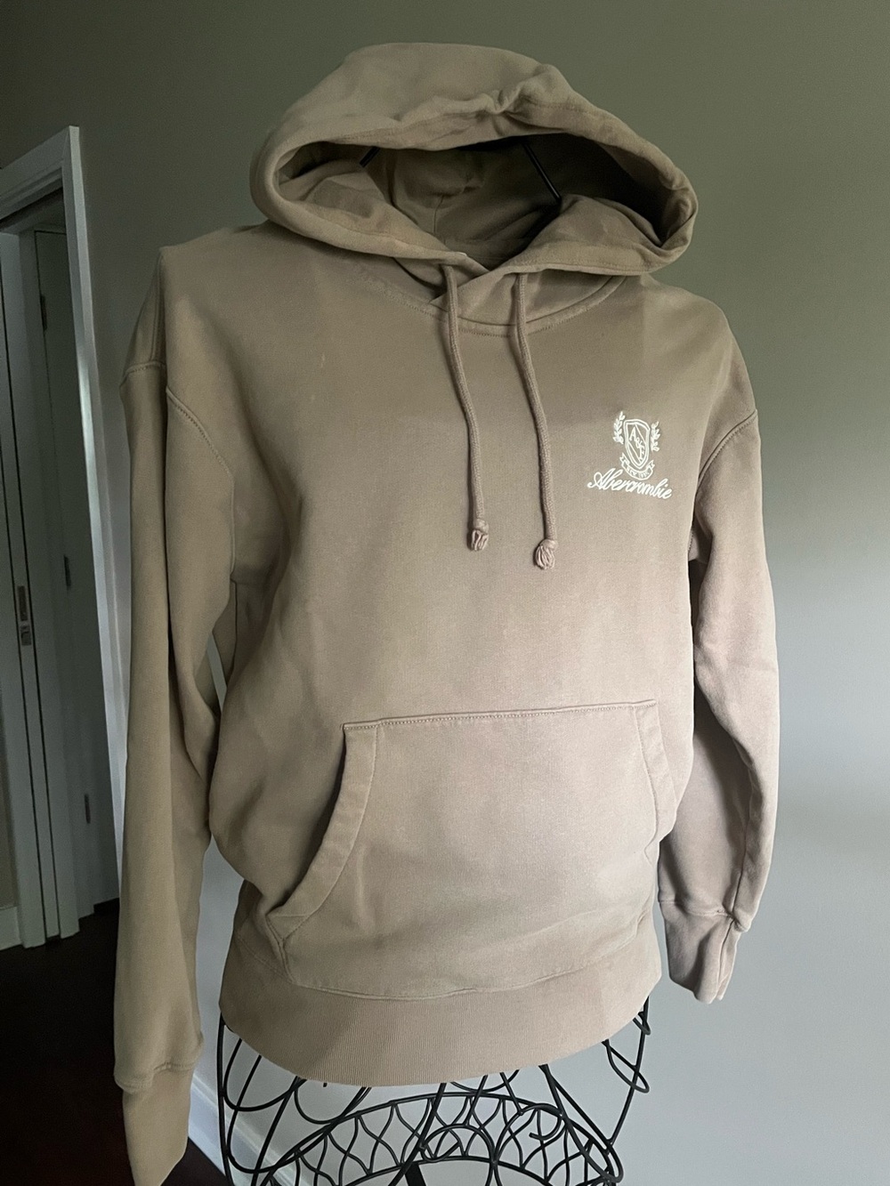 ABECROMBIE  Hooded Pullover Fleece Sweatshirt - Khaki tan pocket kids